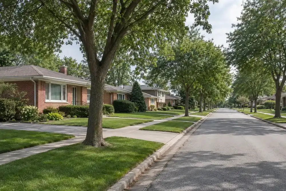 Illustration of a typical residential street in the Des Plaines, IL area