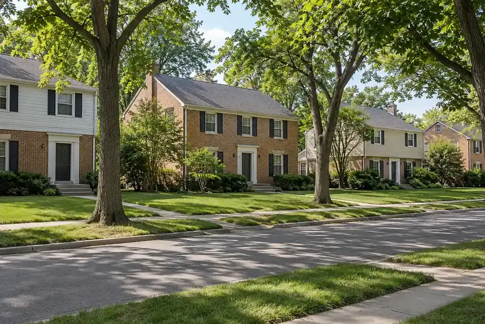 Illustration of a typical residential street in the Elmhurst, IL area