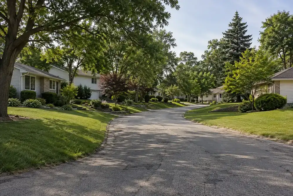 Illustration of a typical residential street in the Fox Lake, IL area