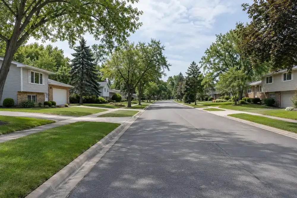 Illustration of a typical residential street in the Gages Lake, IL area