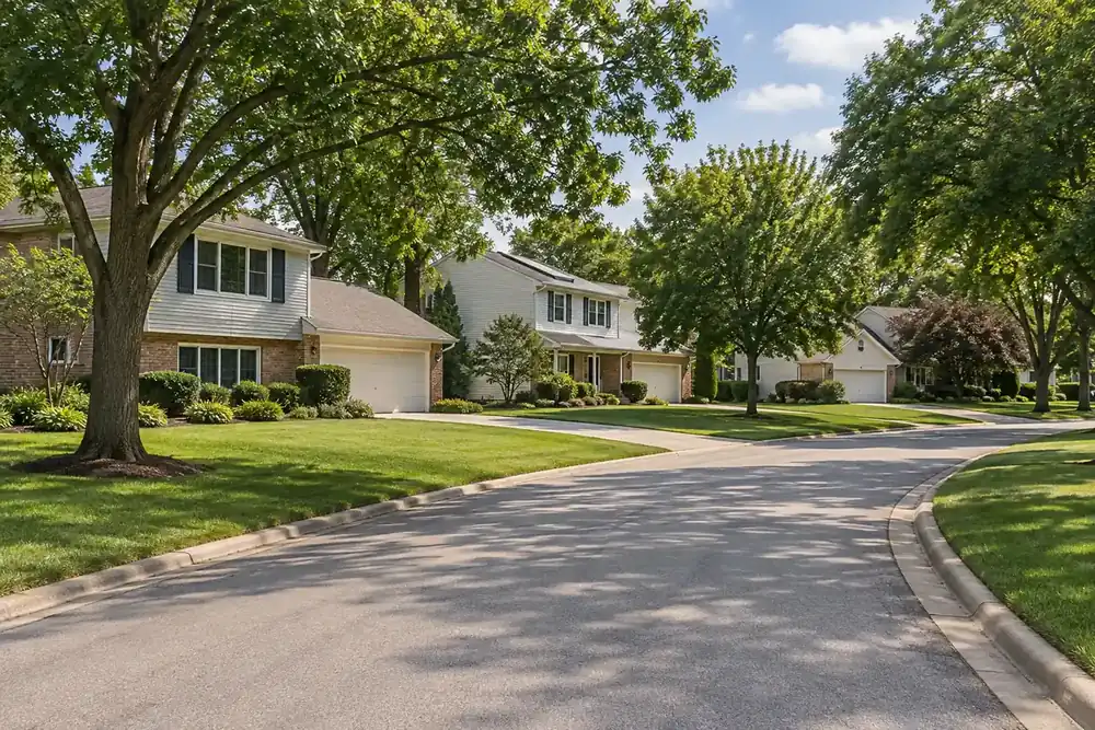 Illustration of a typical residential street in the Gurnee, IL area