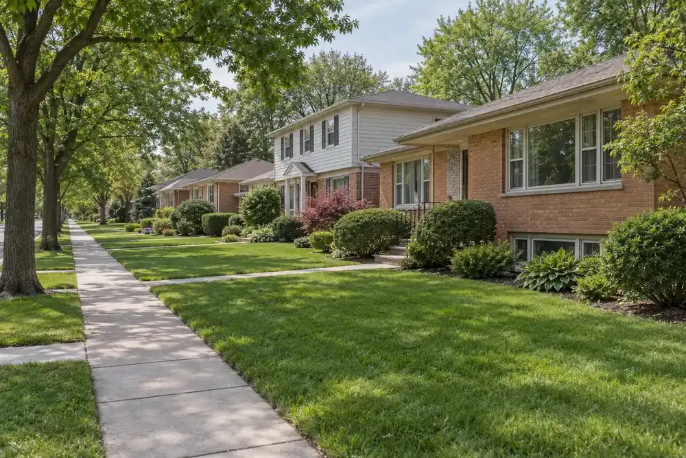 Illustration of a typical residential street in the Lincolnwood, IL area