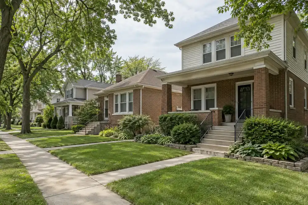 Illustration of a typical residential street in the Maywood, IL area