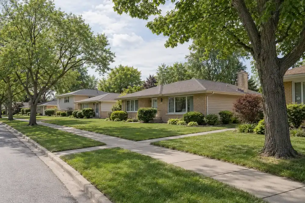 Illustration of a typical residential street in the Rolling Meadows, IL area