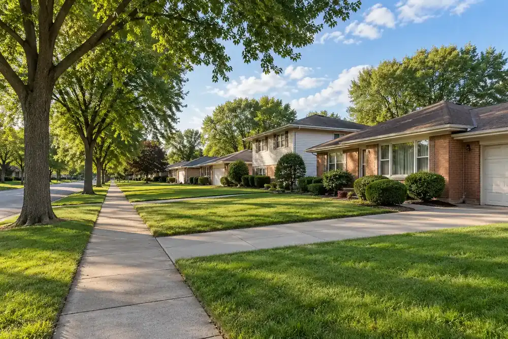 Illustration of a typical residential street in the West Chicago, IL area